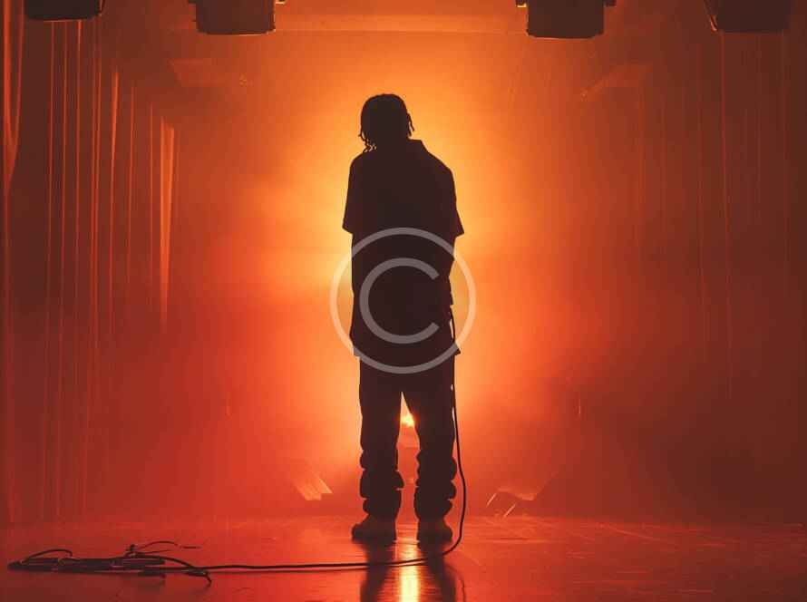 Foto de cantante con luz naranja