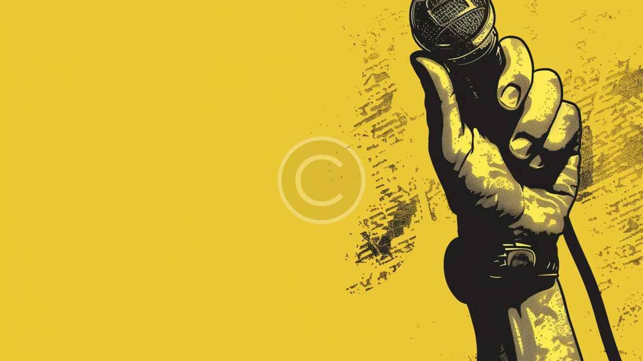 Imagen de mano con micrófono en color amarillo