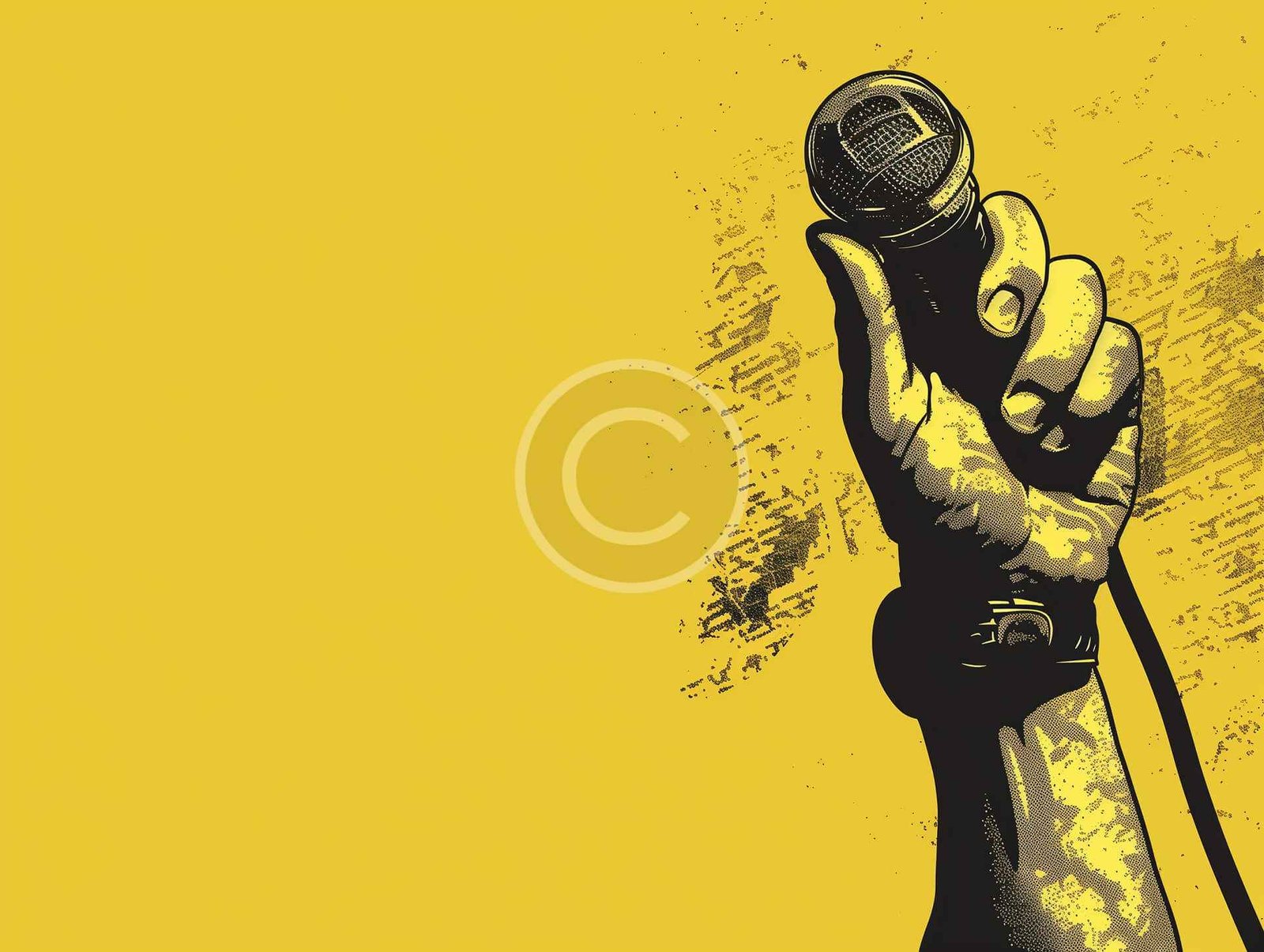 Imagen de mano con micrófono en color amarillo